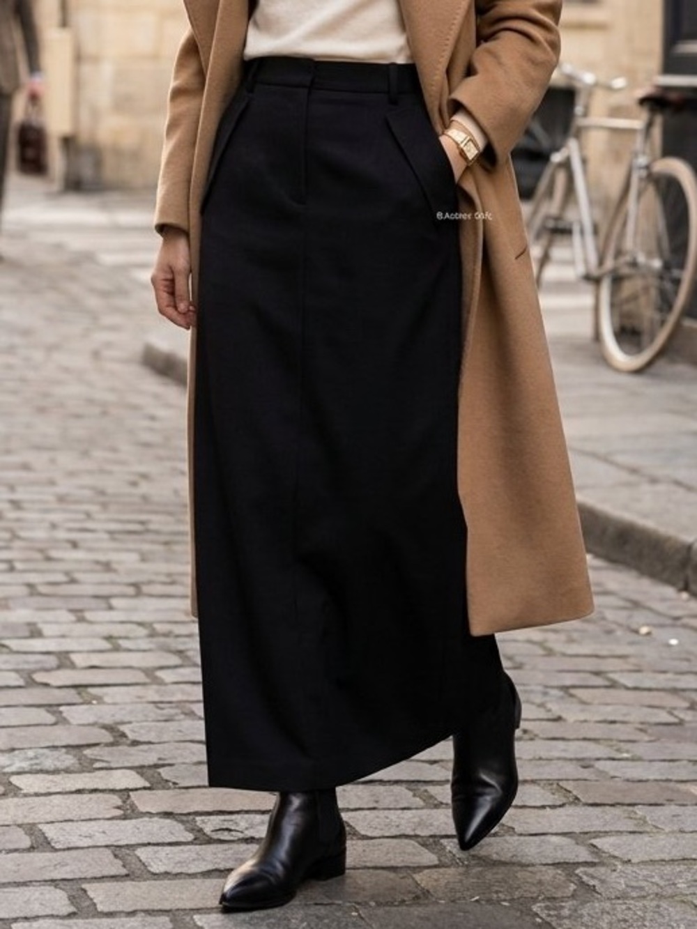 Mango Black High Waisted Minimalist Maxi Skirt with Pockets Small